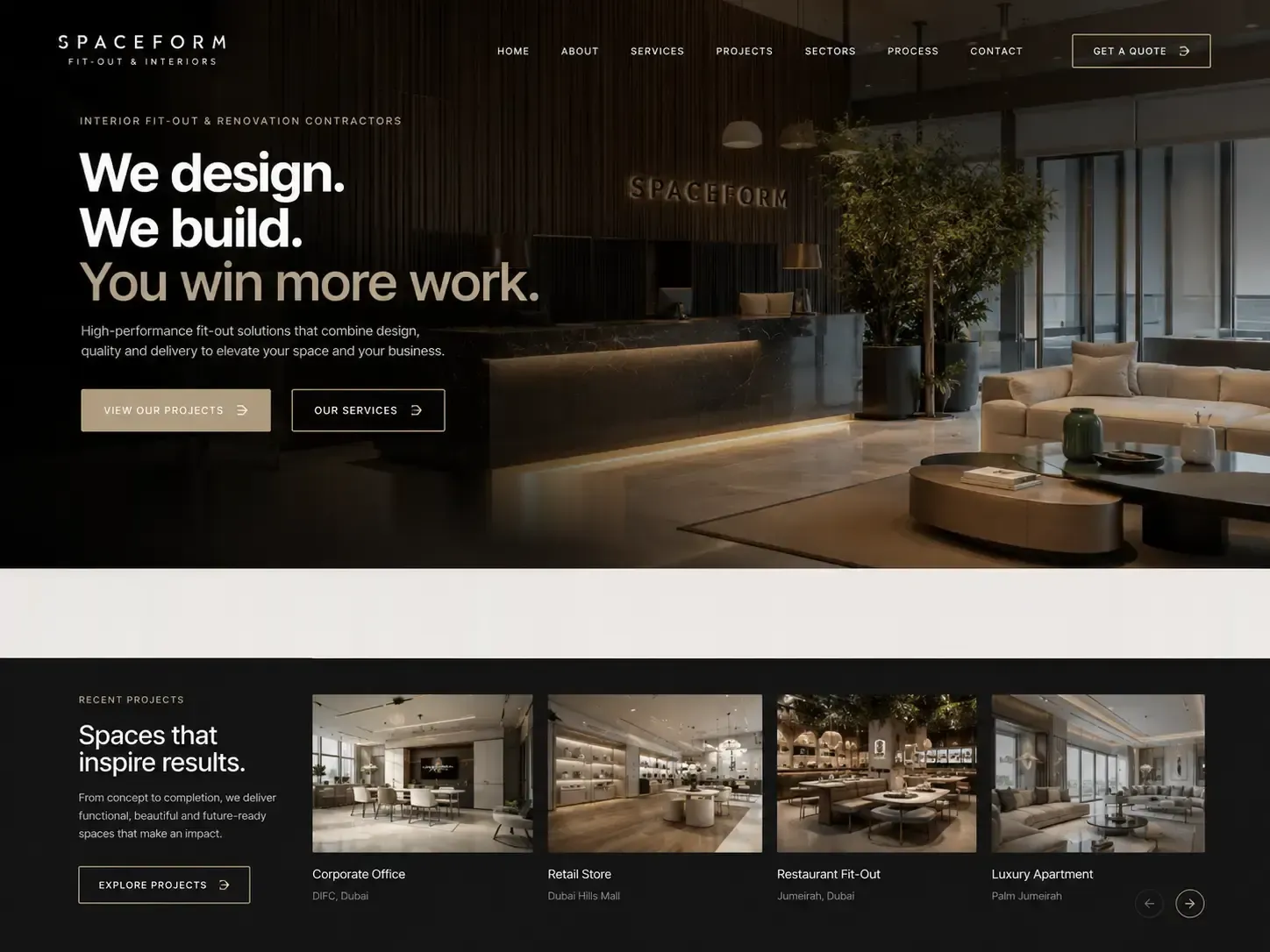 Spaceform website concept — interior fit-out & renovation homepage