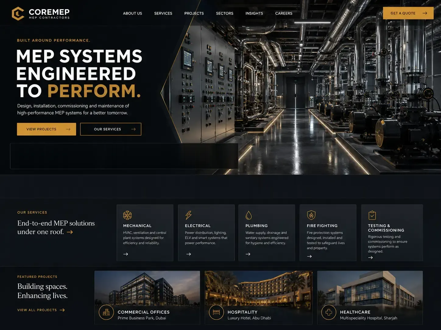 CoreMEP website concept — mep contractors homepage