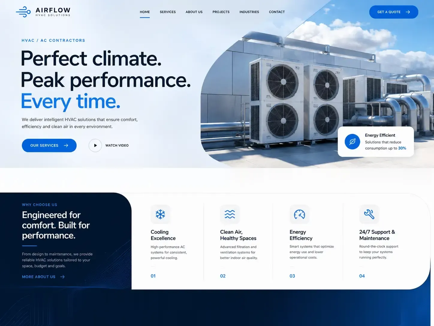 Airflow website concept — hvac / ac contractors homepage