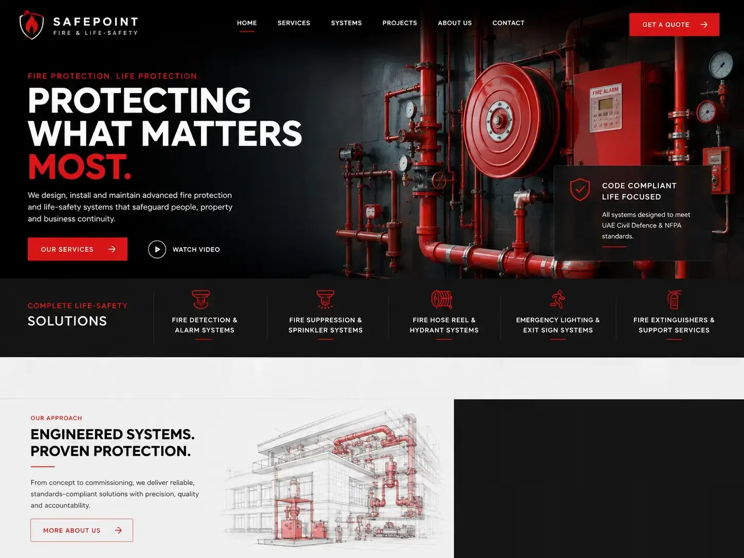 Safepoint website concept — fire & life-safety homepage