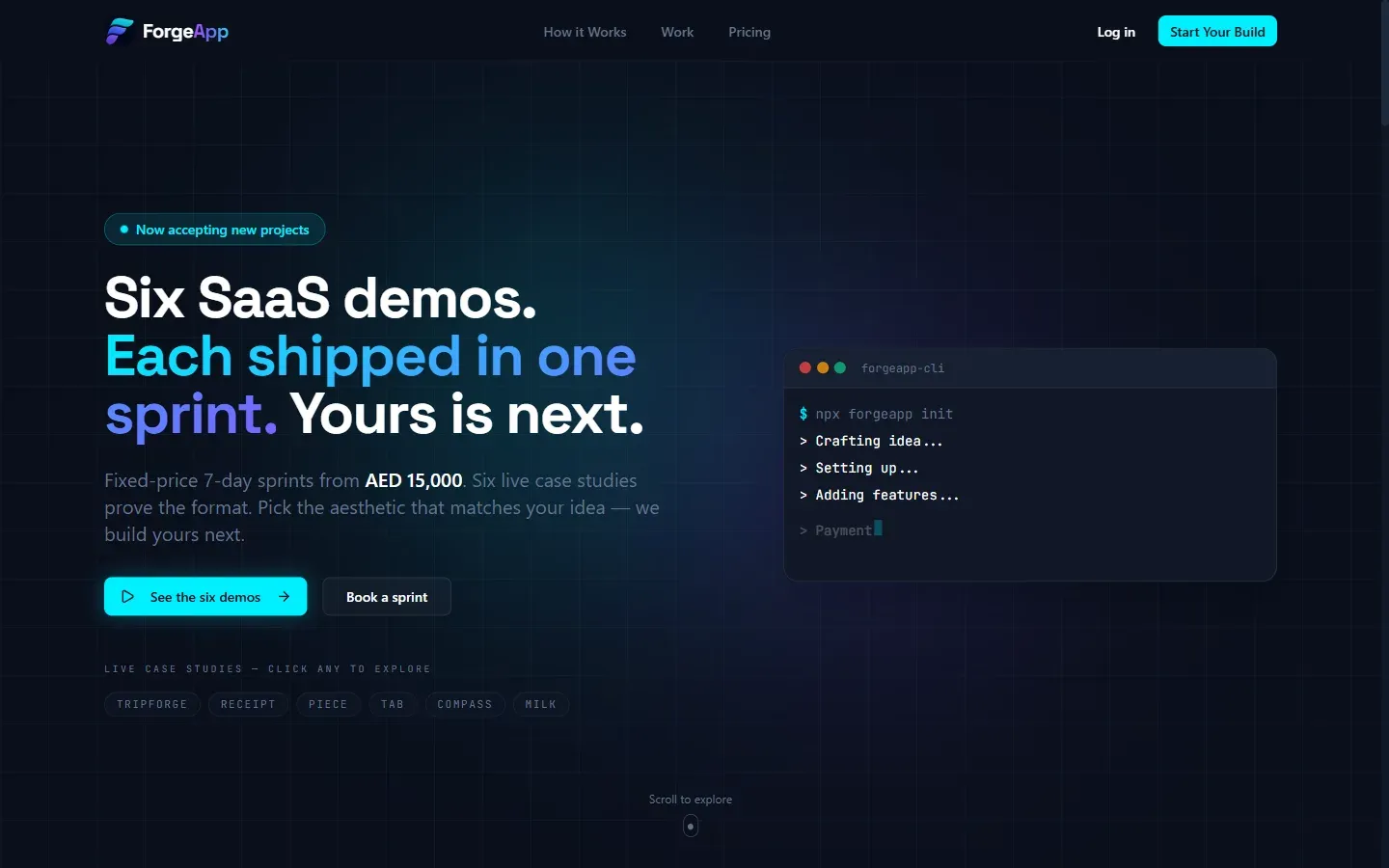 Homepage of ForgeApp website