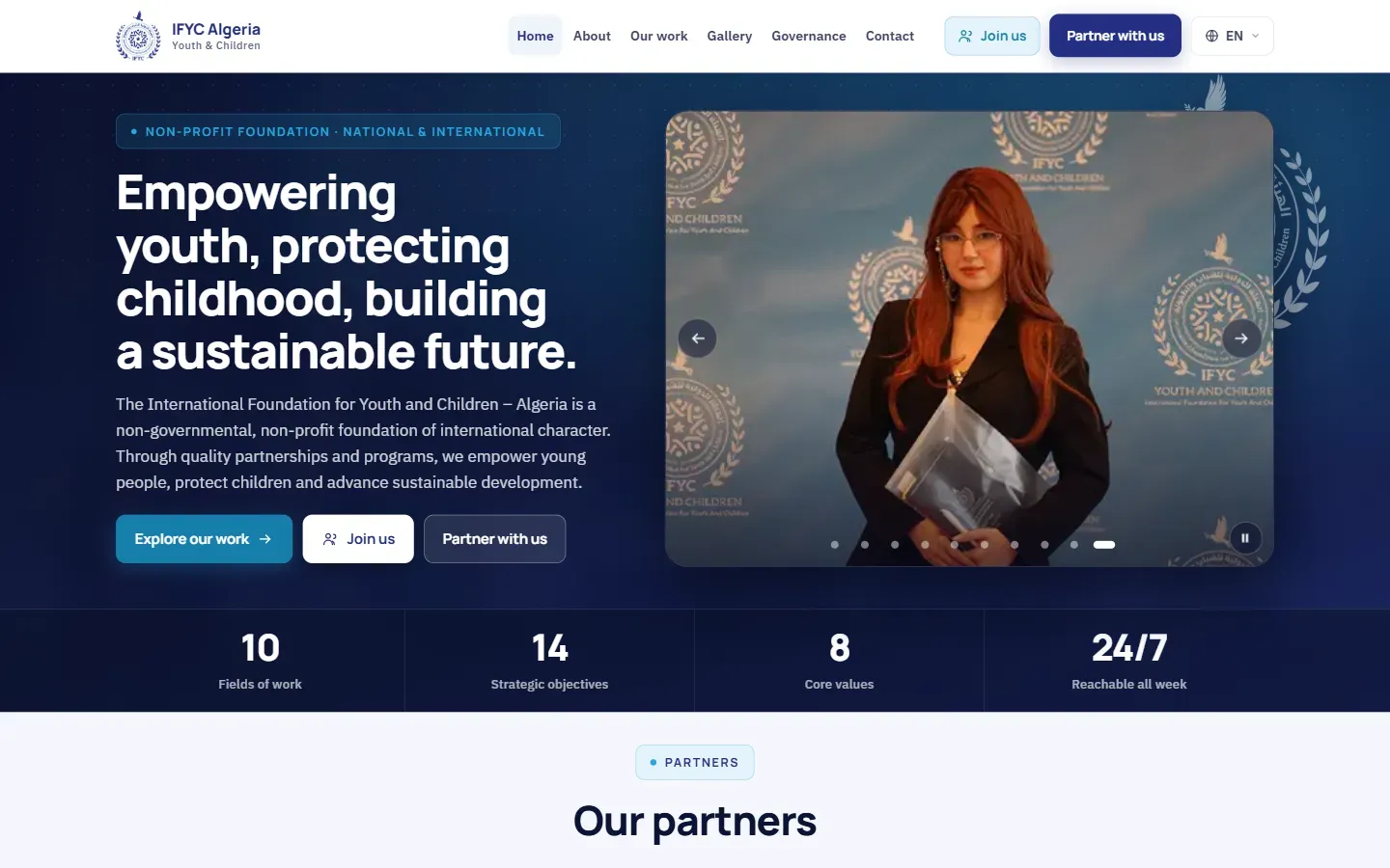 Homepage of International Foundation for Youth and Childhood (IFYCDZ) website