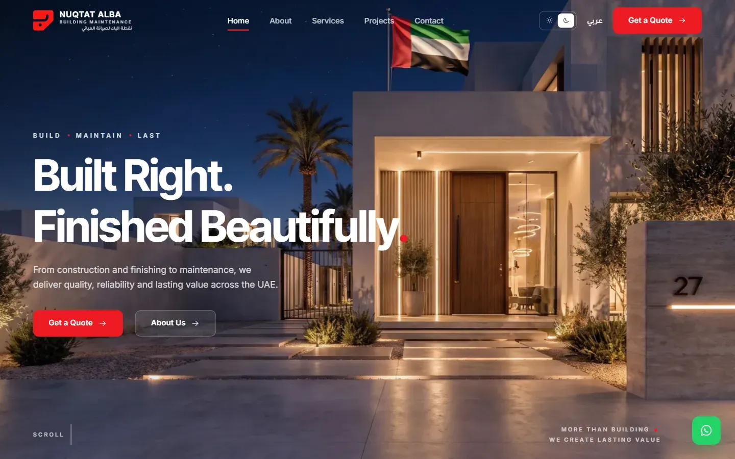 Homepage of Nuqtat Alba Building Maintenance website